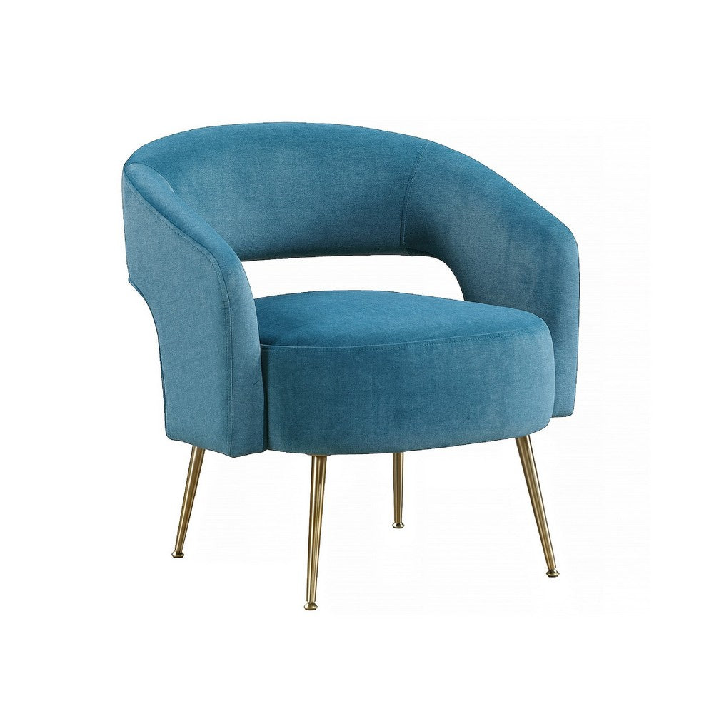 Noel Accent Chair | Curved Open Back | Teal Blue Velvet | Gold Metal Legs