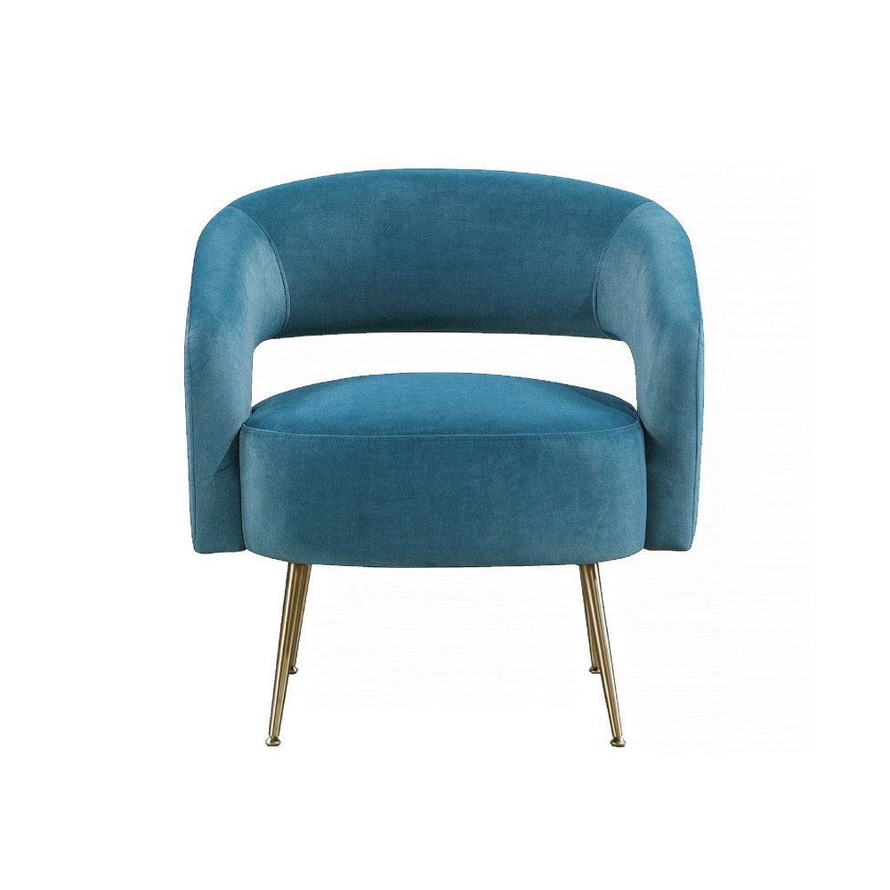 Noel Accent Chair | Curved Open Back | Teal Blue Velvet | Gold Metal Legs