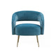 Noel Accent Chair | Curved Open Back | Teal Blue Velvet | Gold Metal Legs