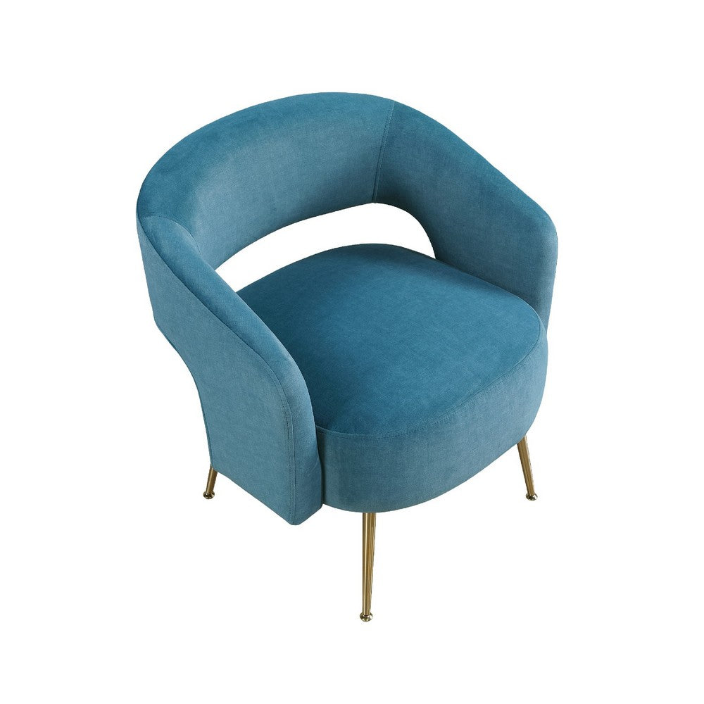 Noel Accent Chair | Curved Open Back | Teal Blue Velvet | Gold Metal Legs