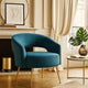 Noel Accent Chair | Curved Open Back | Teal Blue Velvet | Gold Metal Legs