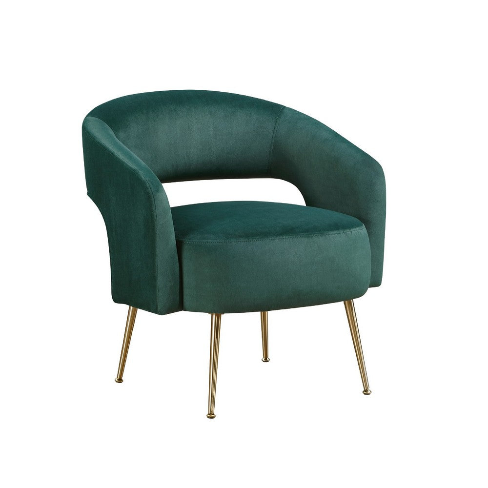 Noel Accent Chair | Curved Open Back | Dark Green Velvet | Gold Metal Legs