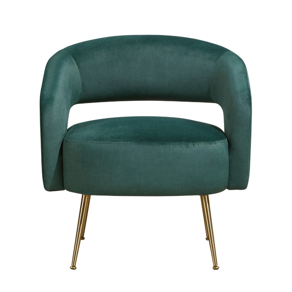 Noel Accent Chair | Curved Open Back | Dark Green Velvet | Gold Metal Legs