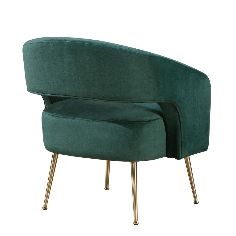 Noel Accent Chair | Curved Open Back | Dark Green Velvet | Gold Metal Legs