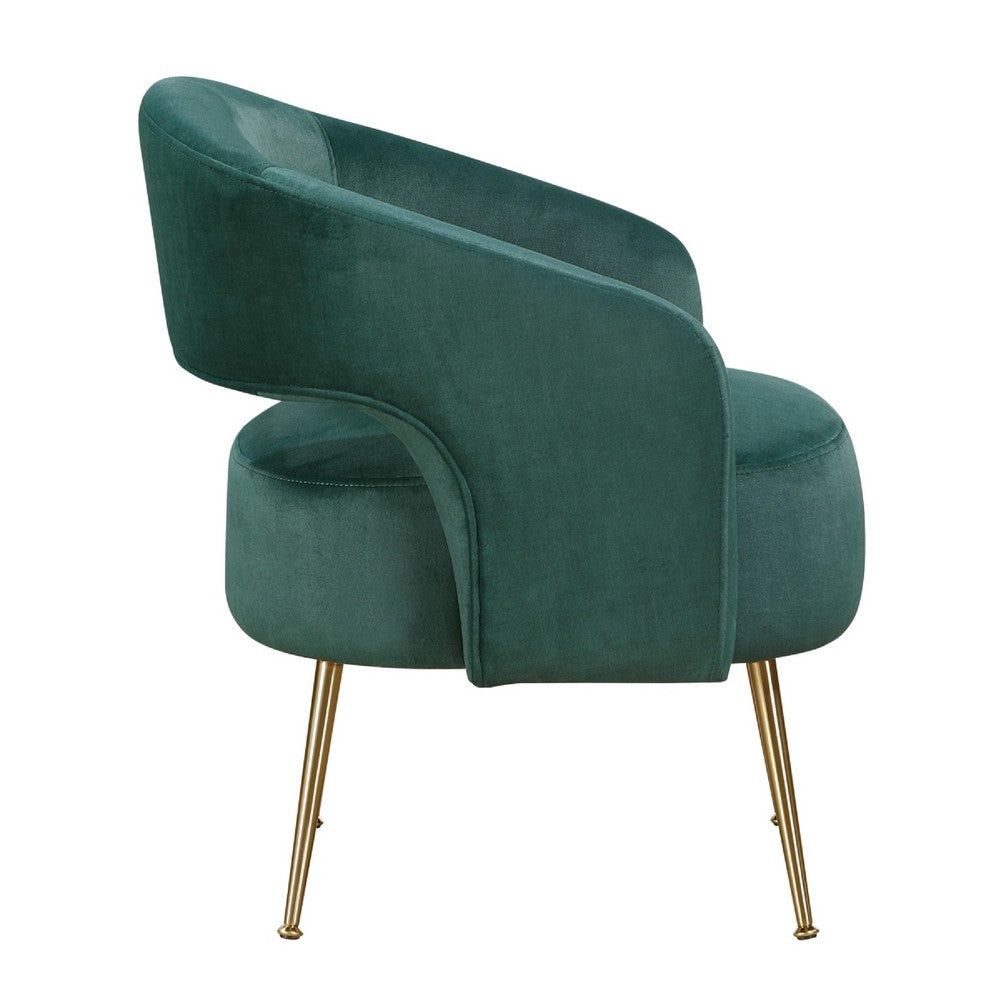 Noel Accent Chair | Curved Open Back | Dark Green Velvet | Gold Metal Legs