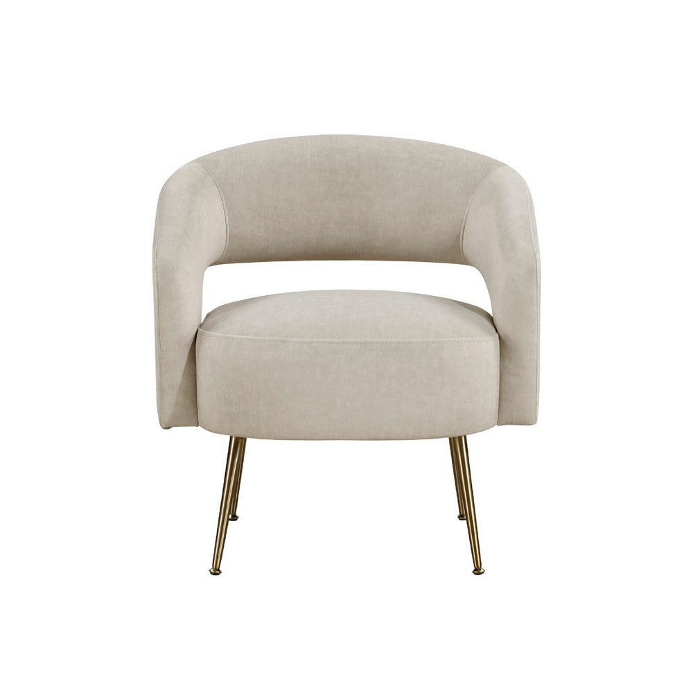 Noel Accent Chair | Curved Open Back | Taupe Brown Velvet | Gold Metal Legs