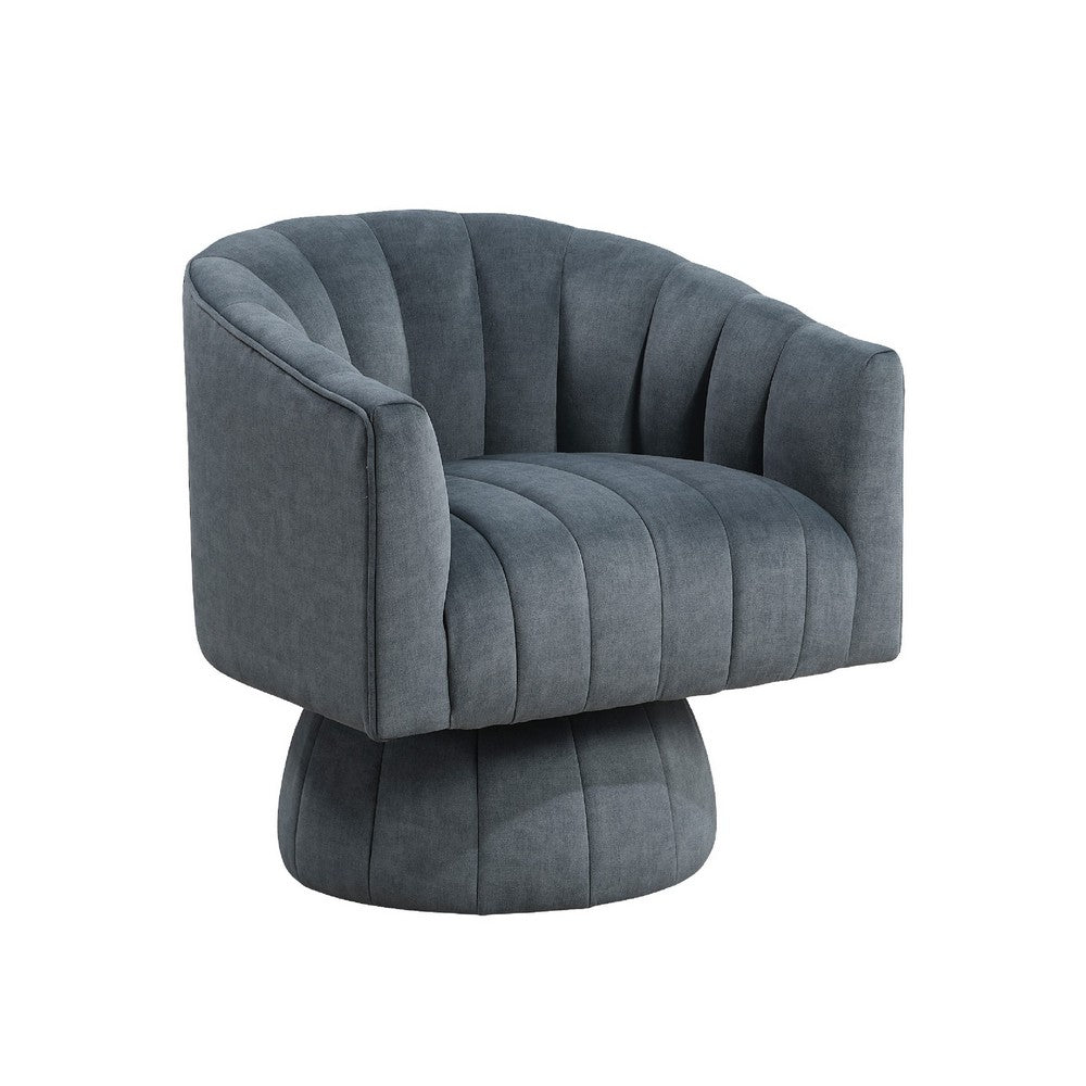 Rex Swivel Accent Chair | Barrel Channel Stitched Velvet | Dark Gray
