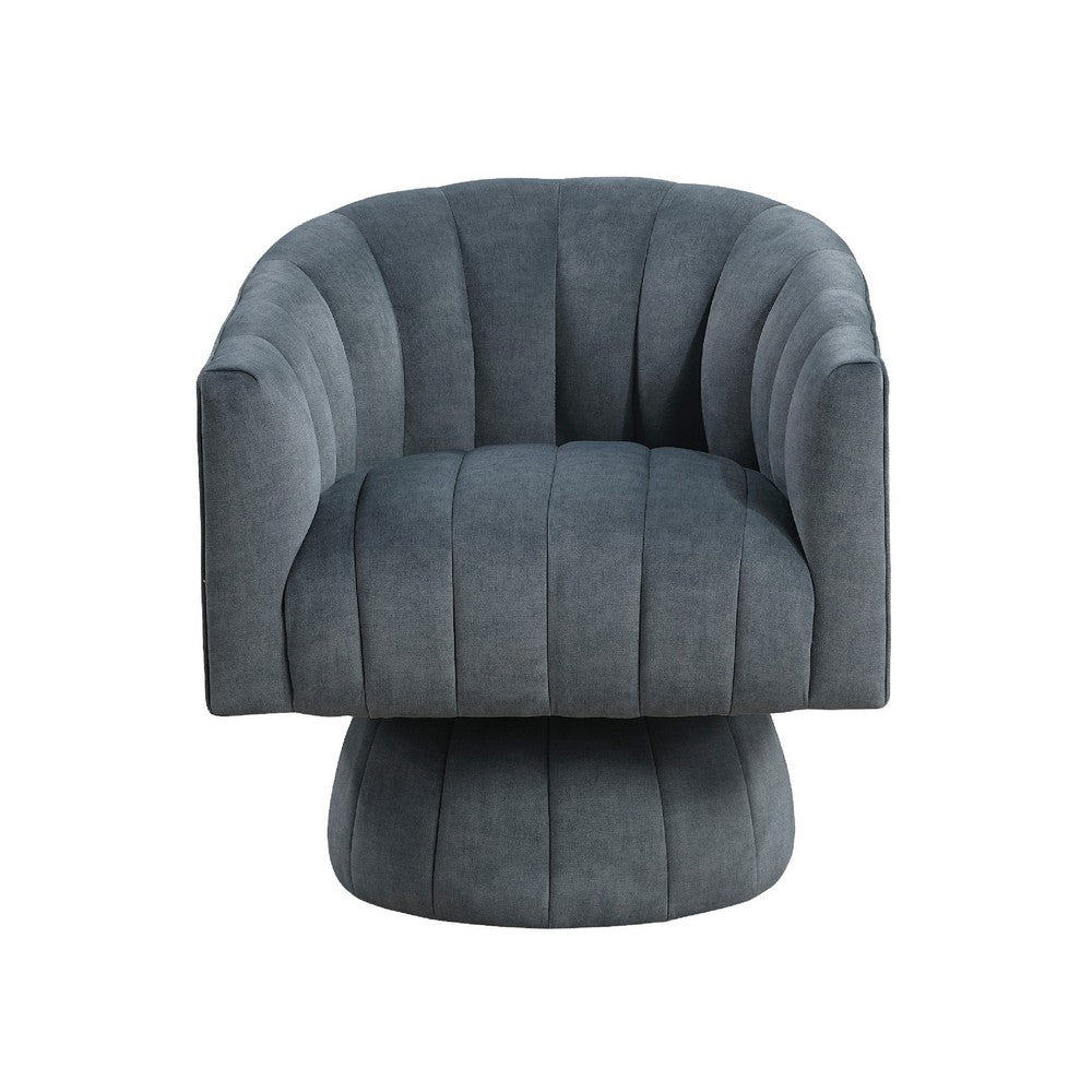 Rex Swivel Accent Chair | Barrel Channel Stitched Velvet | Dark Gray