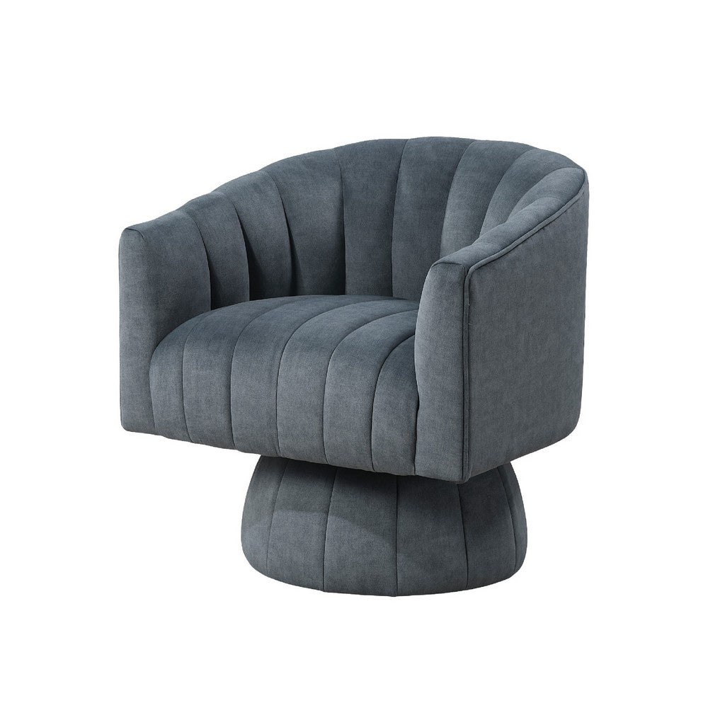 Rex Swivel Accent Chair | Barrel Channel Stitched Velvet | Dark Gray