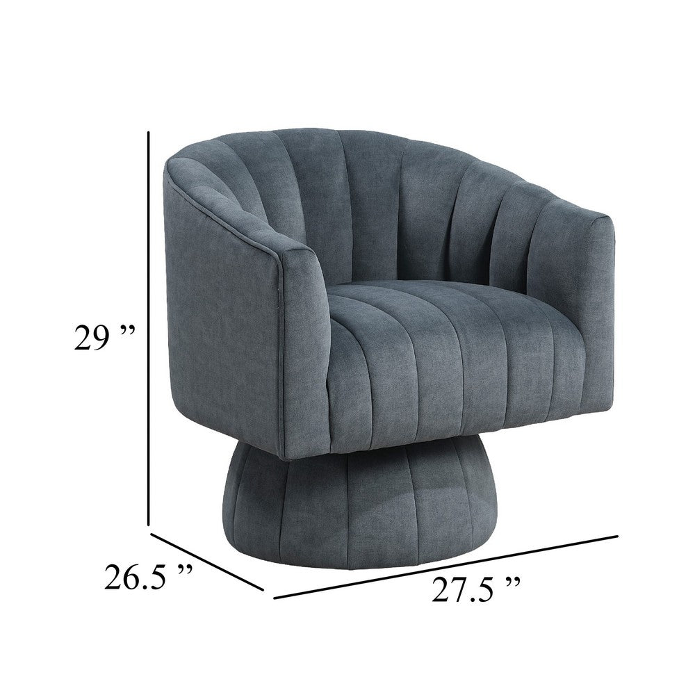Rex Swivel Accent Chair | Barrel Channel Stitched Velvet | Dark Gray