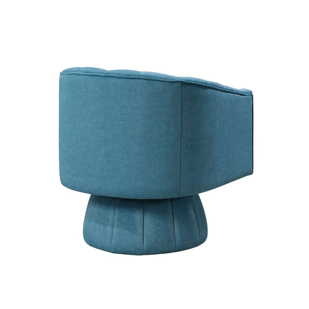 Rex Swivel Accent Chair | Barrel Channel Stitched Velvet | Teal Blue