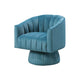 Rex Swivel Accent Chair | Barrel Channel Stitched Velvet | Teal Blue
