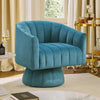 Rex Swivel Accent Chair | Barrel Channel Stitched Velvet | Teal Blue