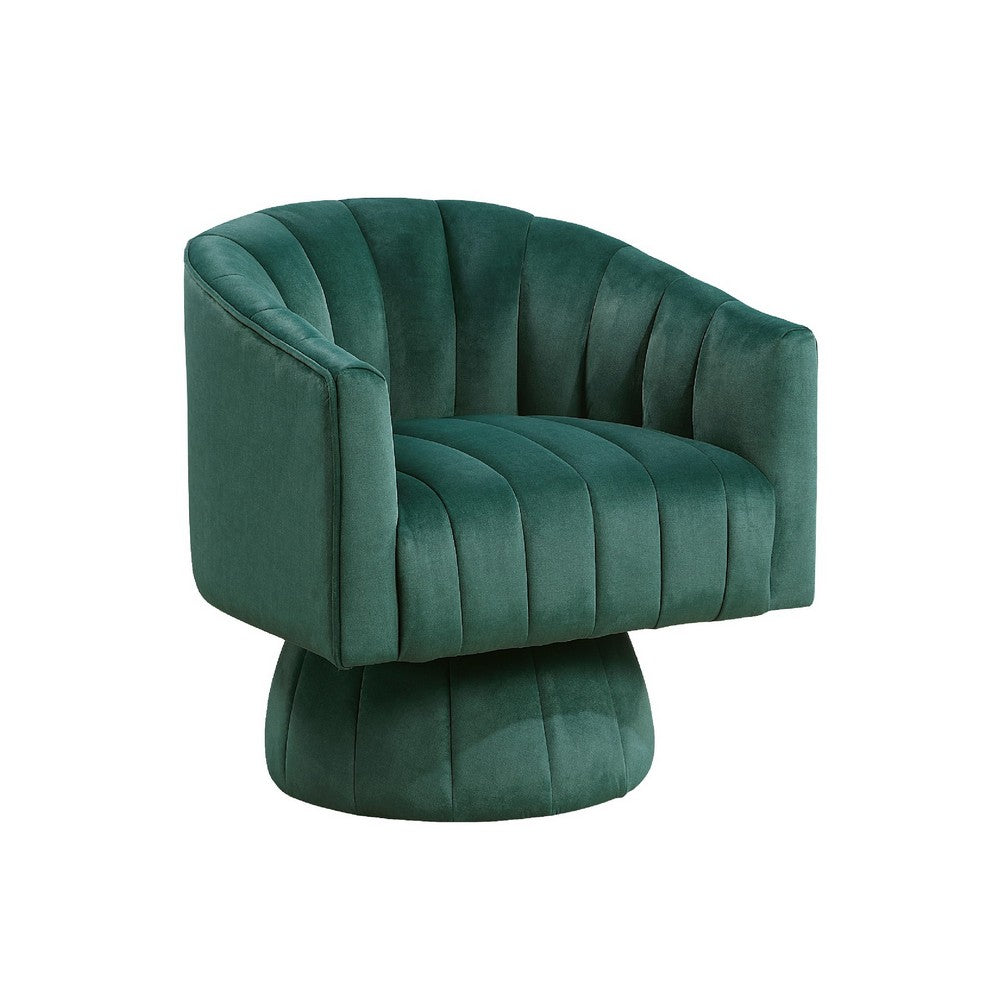 Rex Swivel Accent Chair | Barrel Channel Stitched Velvet | Green