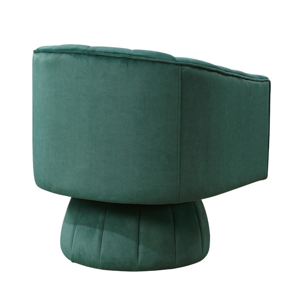 Rex Swivel Accent Chair | Barrel Channel Stitched Velvet | Green