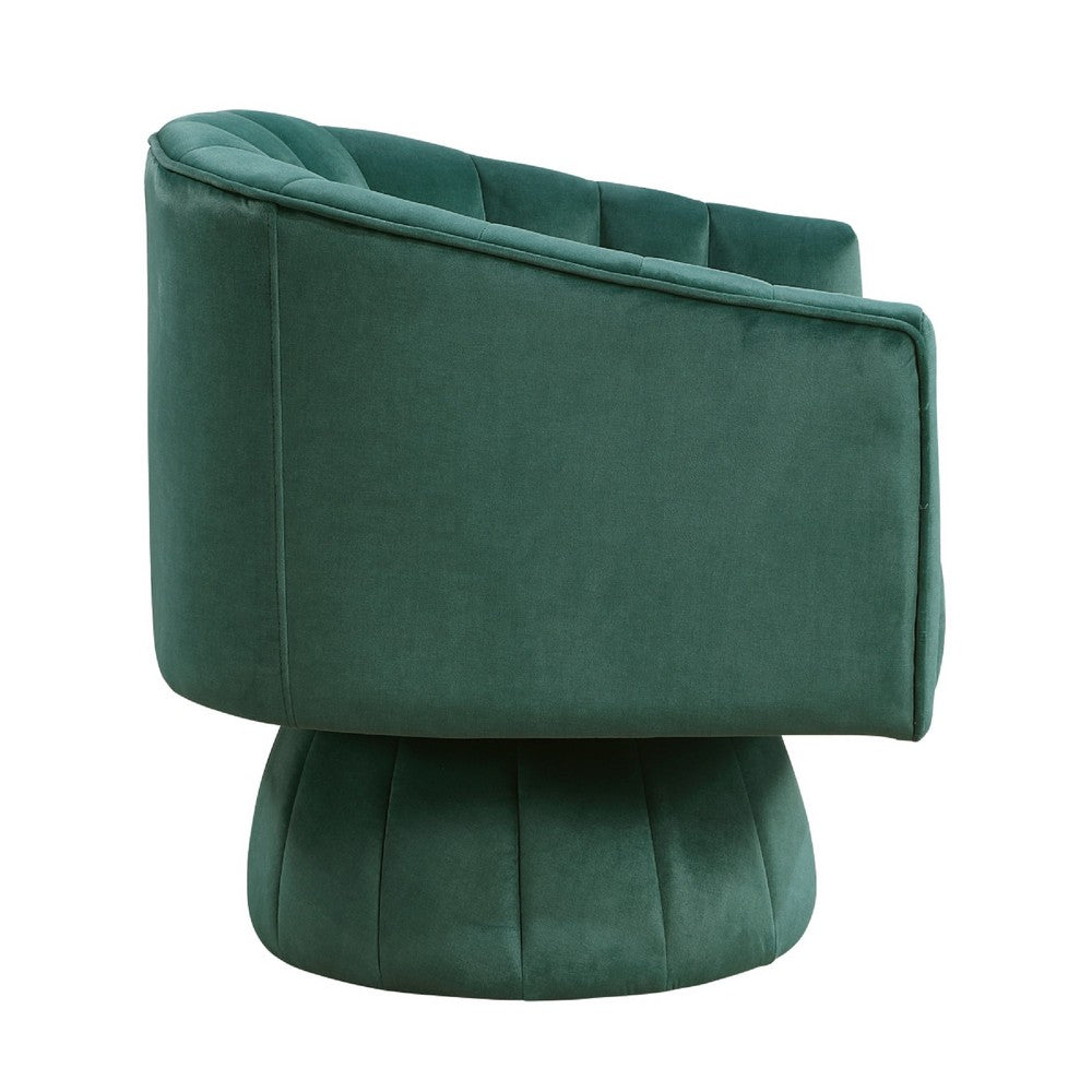 Rex Swivel Accent Chair | Barrel Channel Stitched Velvet | Green
