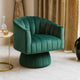 Rex Swivel Accent Chair | Barrel Channel Stitched Velvet | Green