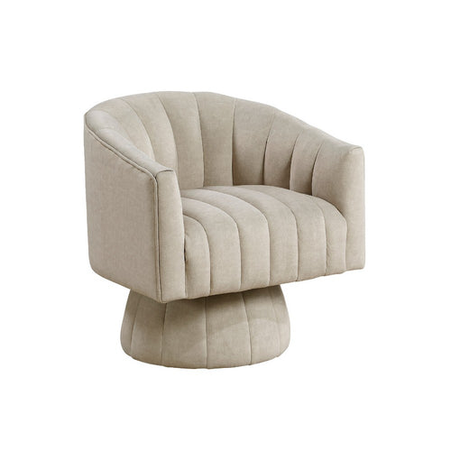 Rex Swivel Accent Chair | Barrel Channel Stitched Velvet | Taupe Brown