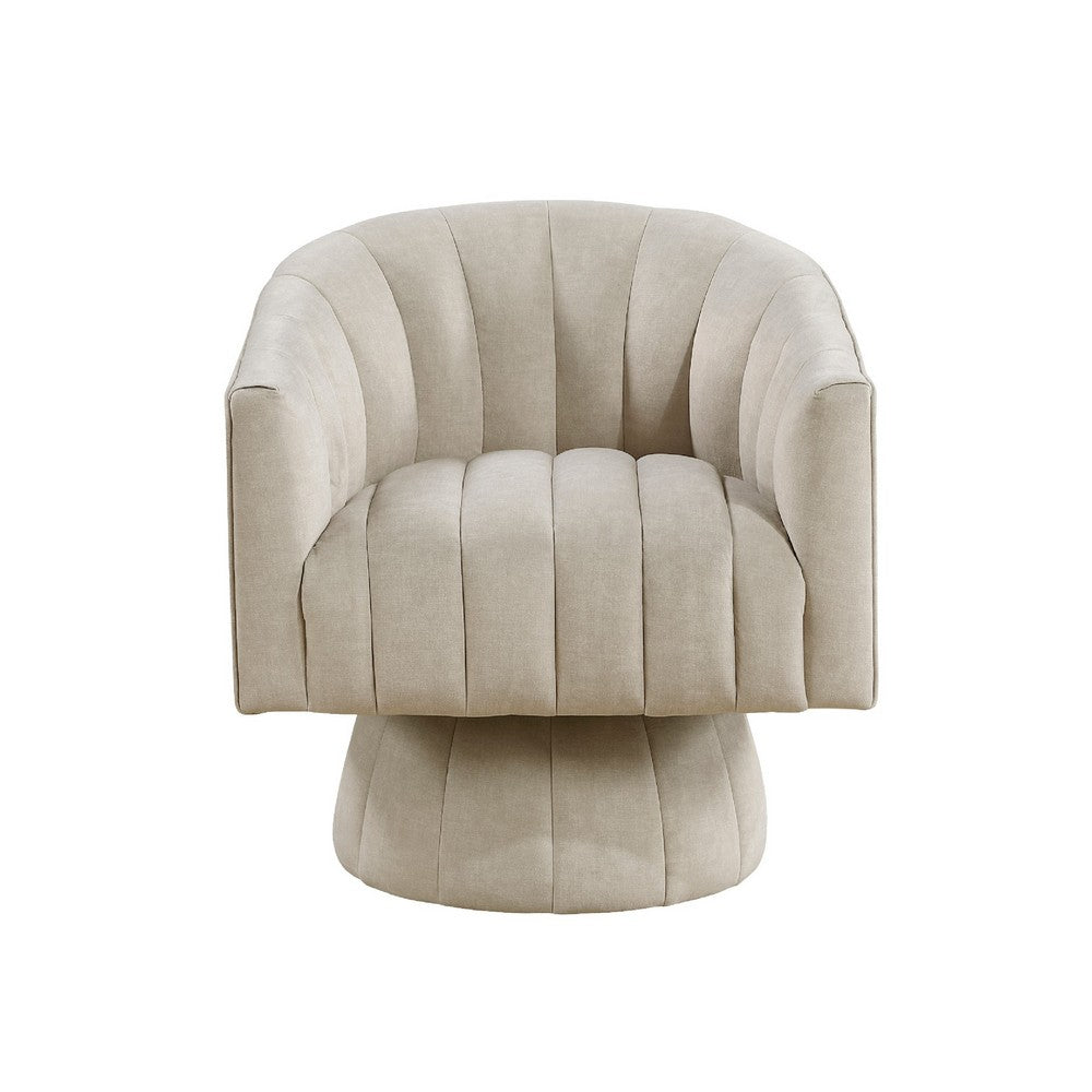 Rex Swivel Accent Chair | Barrel Channel Stitched Velvet | Taupe Brown