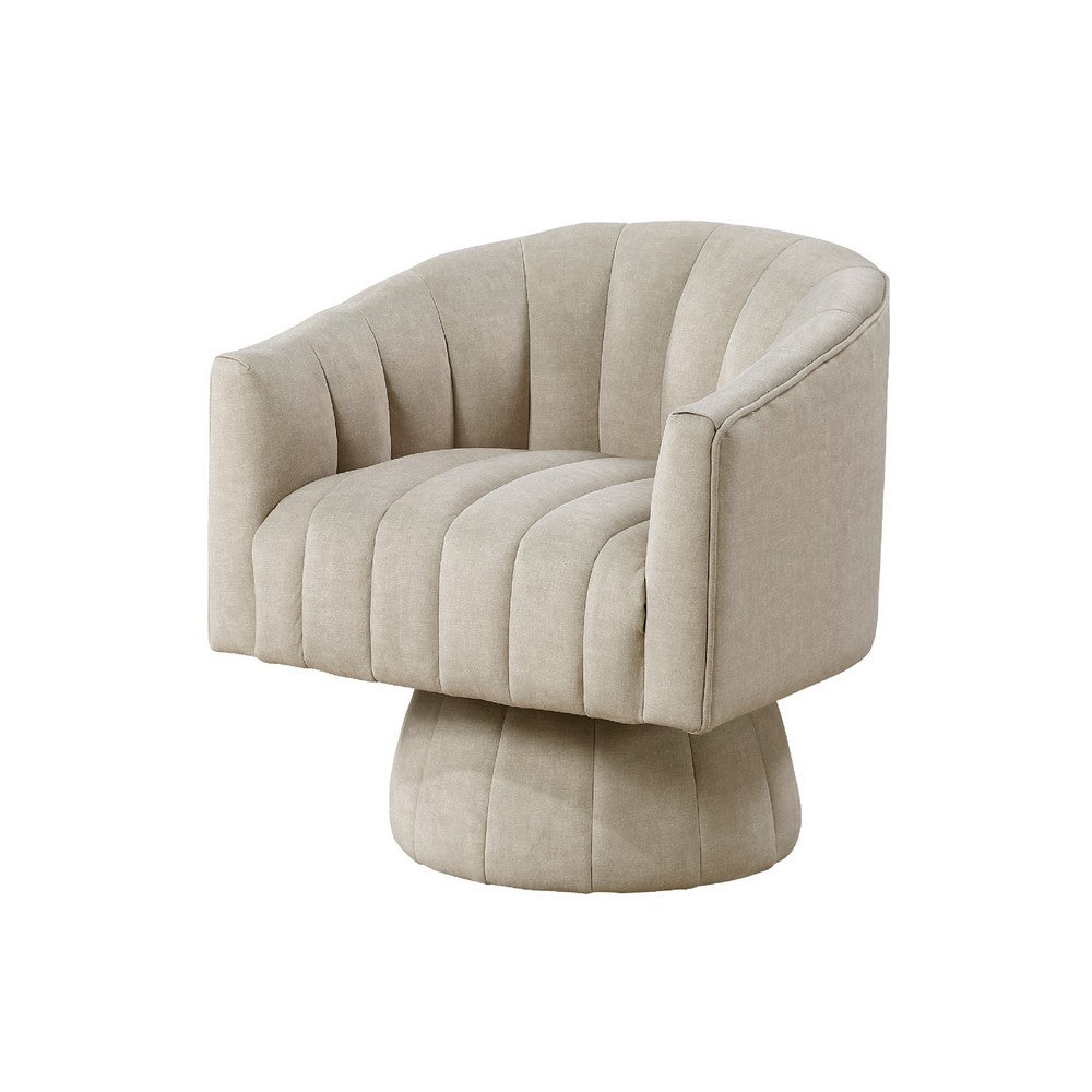 Rex Swivel Accent Chair | Barrel Channel Stitched Velvet | Taupe Brown
