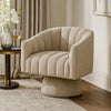 Rex Swivel Accent Chair | Barrel Channel Stitched Velvet | Taupe Brown