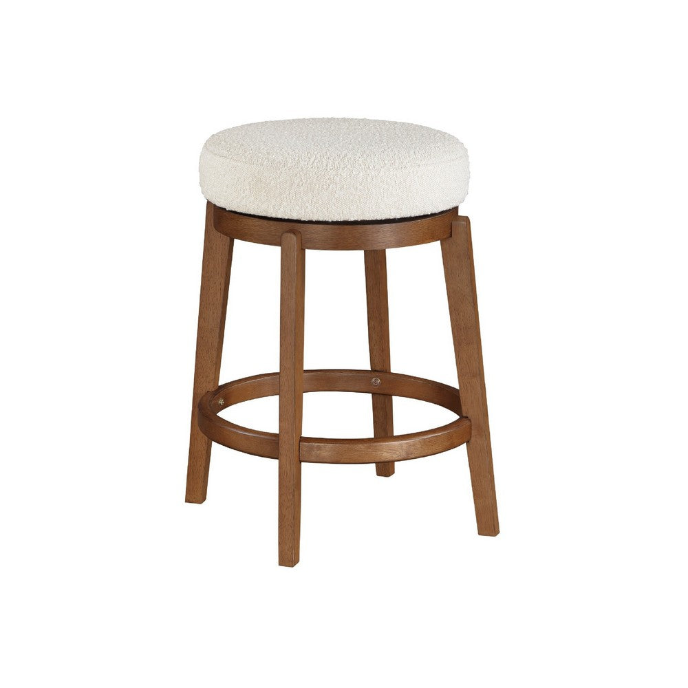 Lex Swivel Counter Stool | 27" Backless| White Boucle | Brown Legs
