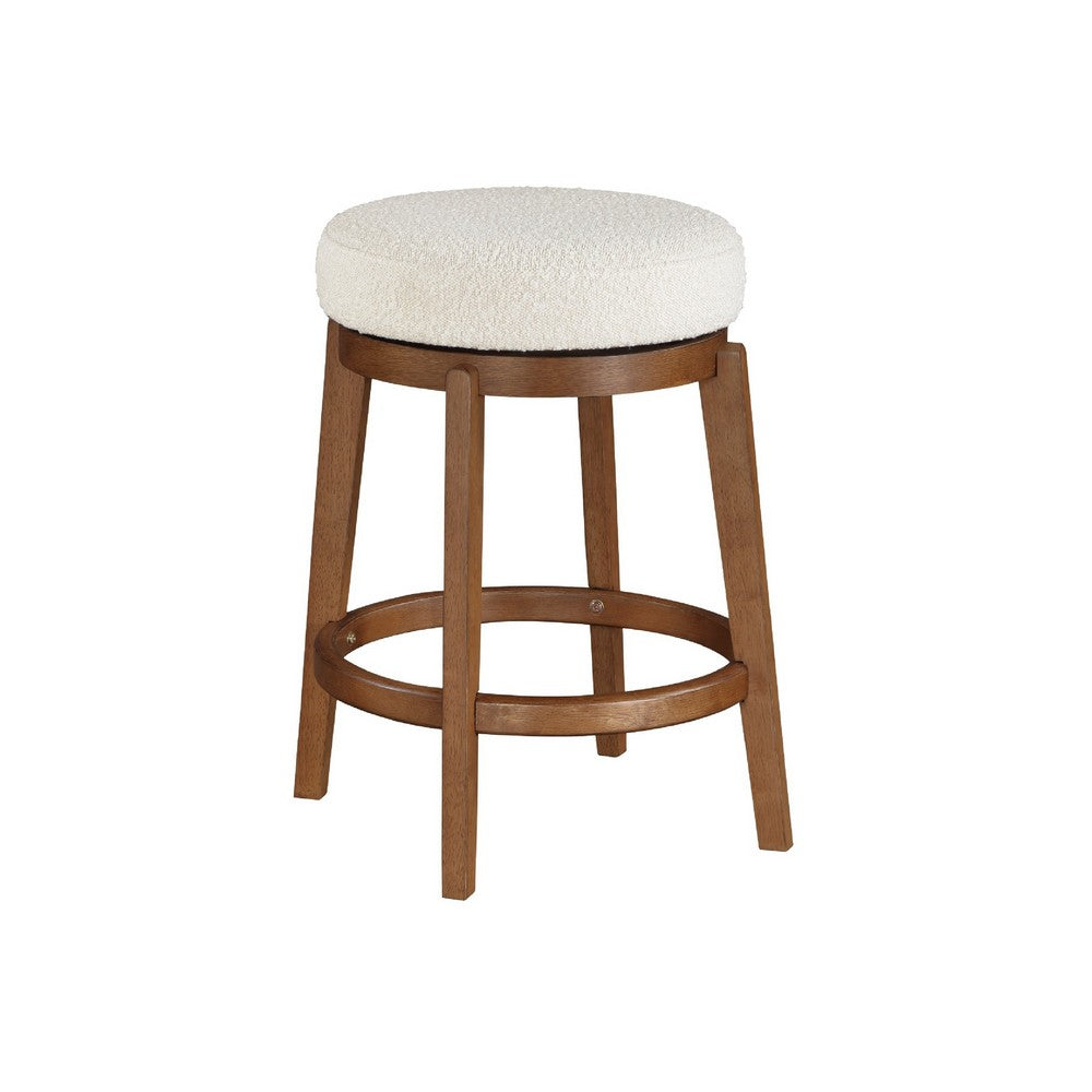 Lex Swivel Counter Stool | 27" Backless| White Boucle | Brown Legs