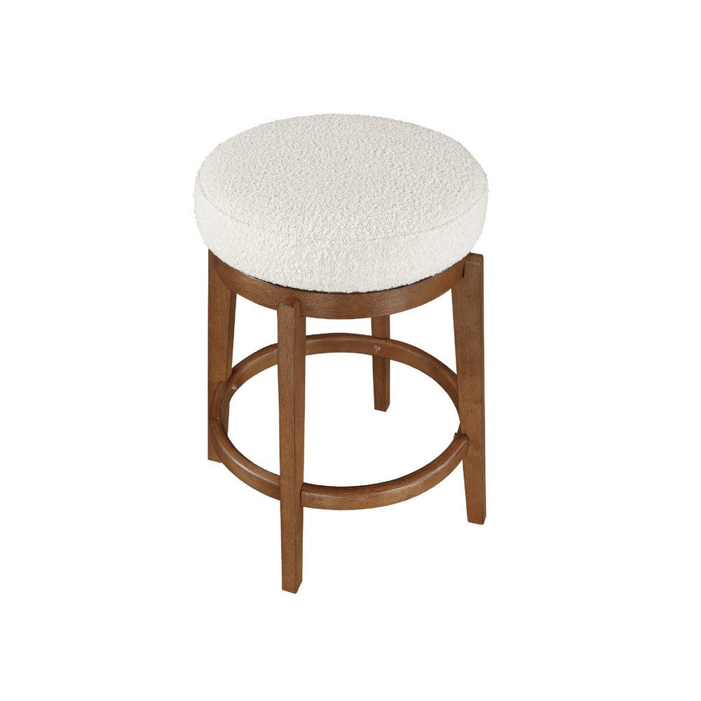 Lex Swivel Counter Stool | 27" Backless| White Boucle | Brown Legs