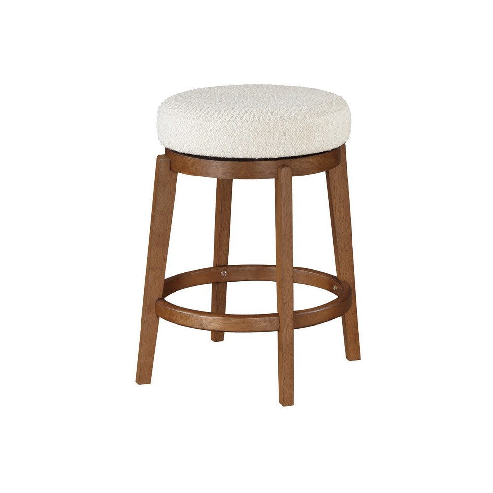 Lex Swivel Counter Stool | 27" Backless| White Boucle | Brown Legs