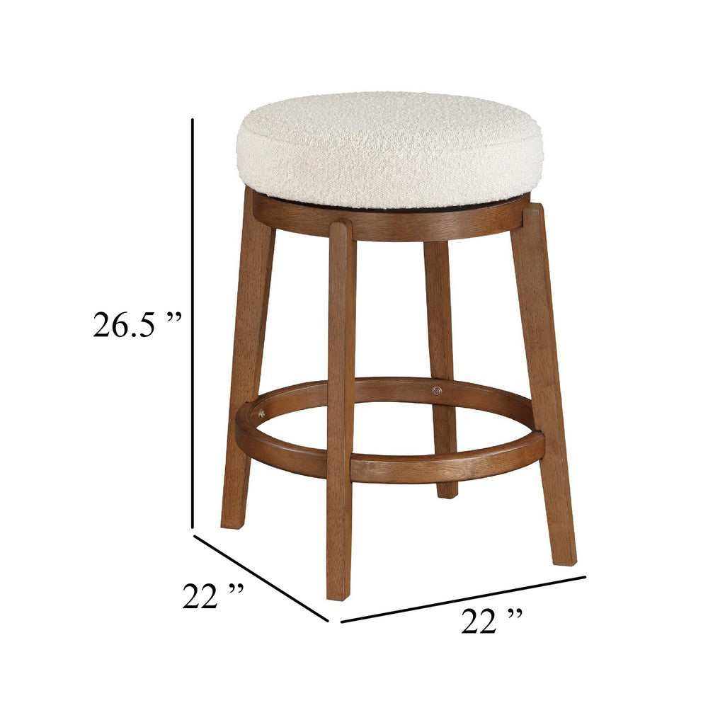 Lex Swivel Counter Stool | 27" Backless| White Boucle | Brown Legs
