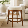 Lex Swivel Counter Stool | 27" Backless| White Boucle | Brown Legs