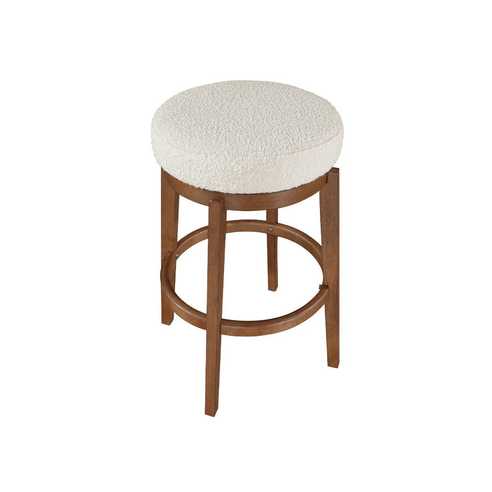 Lex Swivel Bar Height Stool | 31" Backless | White Boucle Seat | Brown Legs
