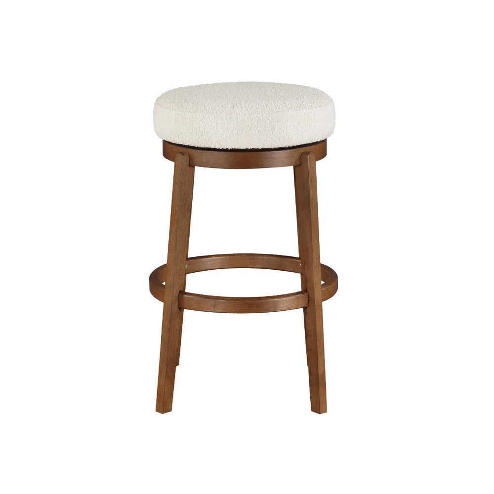 Lex Swivel Bar Height Stool | 31" Backless | White Boucle Seat | Brown Legs