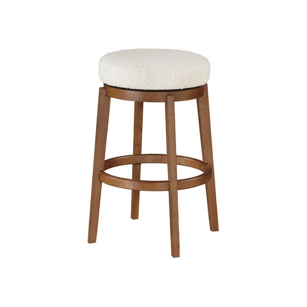 Lex Swivel Bar Height Stool | 31" Backless | White Boucle Seat | Brown Legs