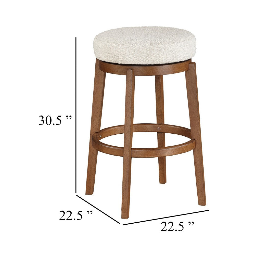 Lex Swivel Bar Height Stool | 31" Backless | White Boucle Seat | Brown Legs