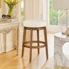 Lex Swivel Bar Height Stool | 31" Backless | White Boucle Seat | Brown Legs