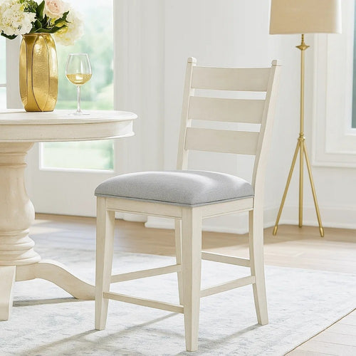 Wen Counter Height Chair Set of 2 | Gray Fabric Seat | Weathered White