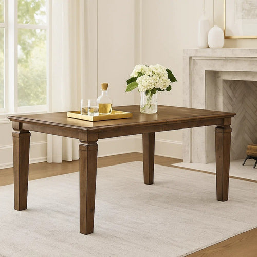 Kin Dining Table w Removable Leaf | 66-84" Top | Light Brown Veneer