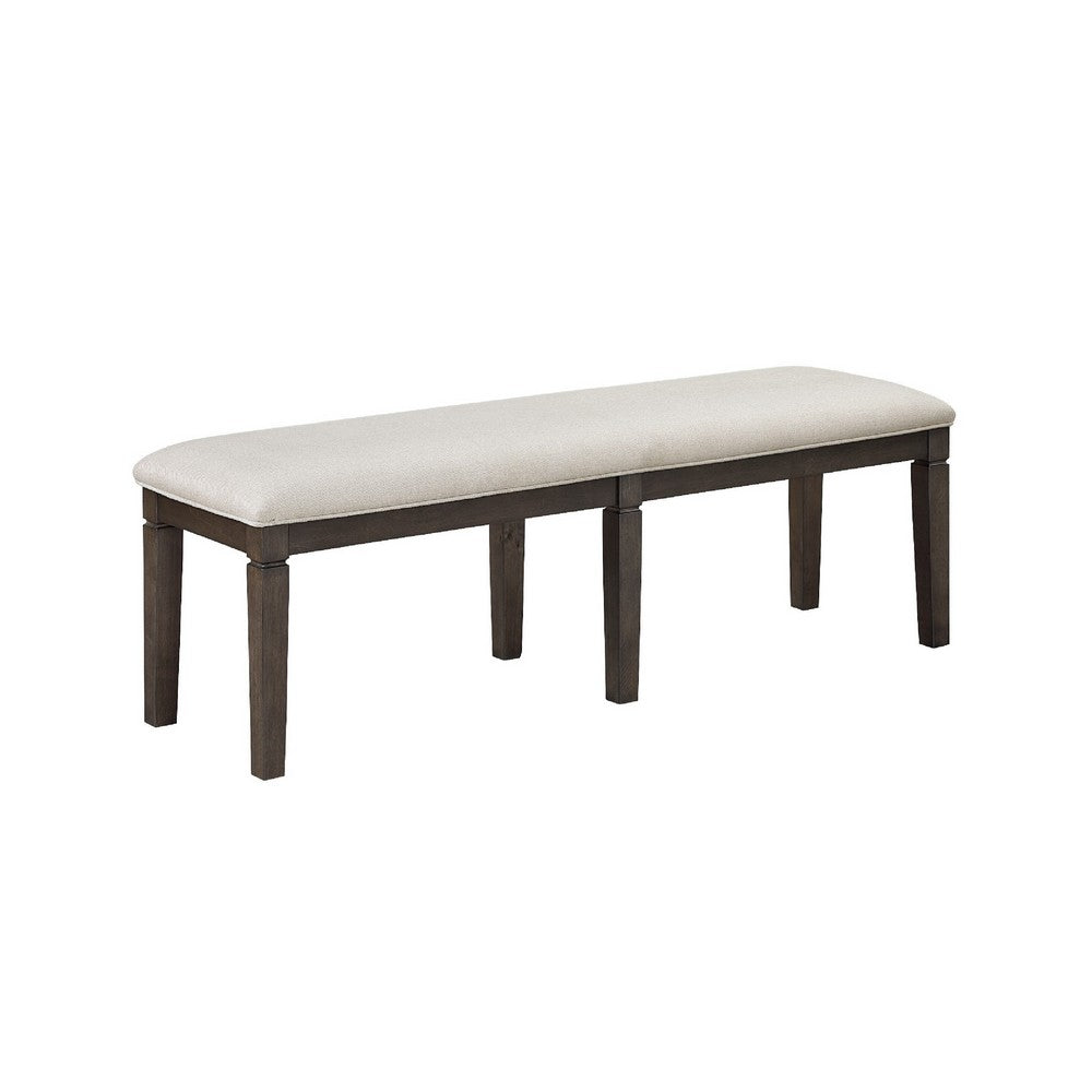 Vicy Bench | 58" Beige Textured Fabric Seat | Espresso Brown Legs