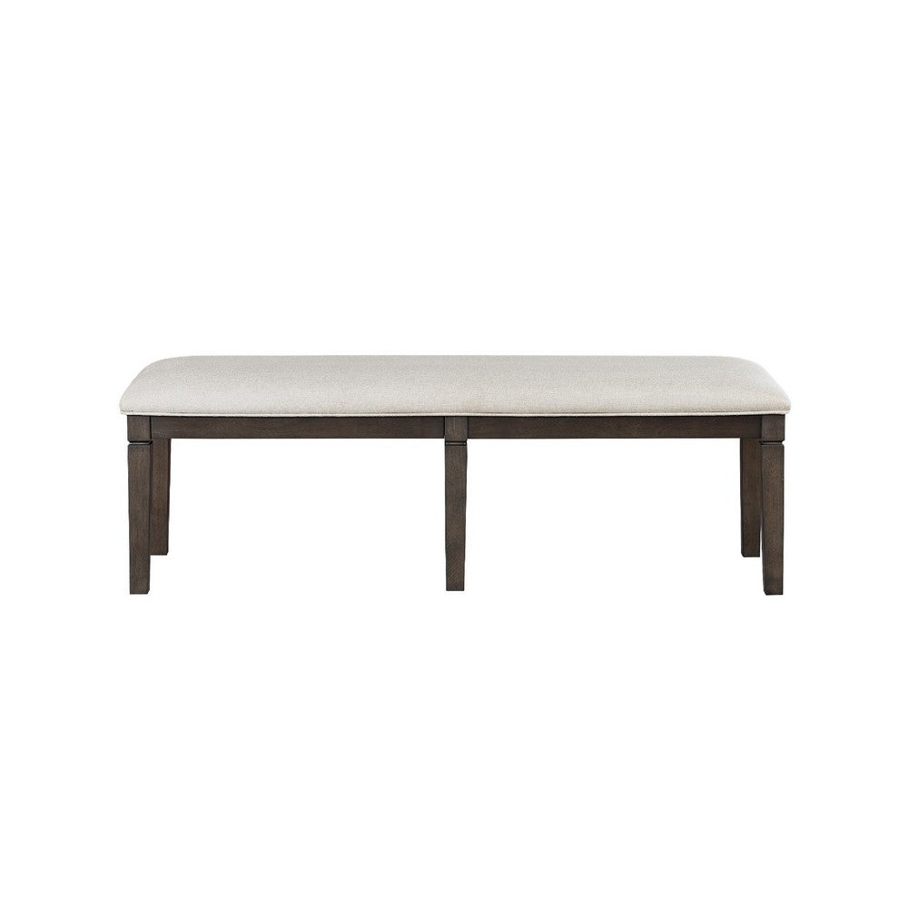 Vicy Bench | 58" Beige Textured Fabric Seat | Espresso Brown Legs