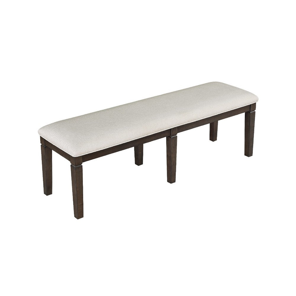 Vicy Bench | 58" Beige Textured Fabric Seat | Espresso Brown Legs