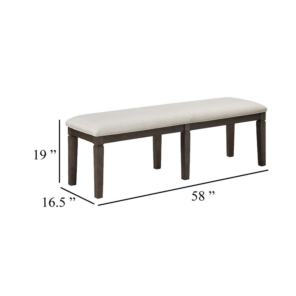 Vicy Bench | 58" Beige Textured Fabric Seat | Espresso Brown Legs