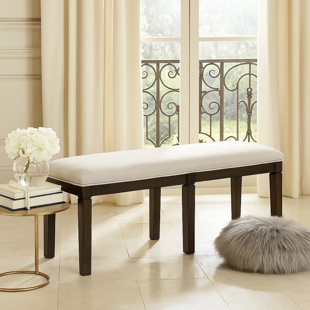 Vicy Bench | 58" Beige Textured Fabric Seat | Espresso Brown Legs