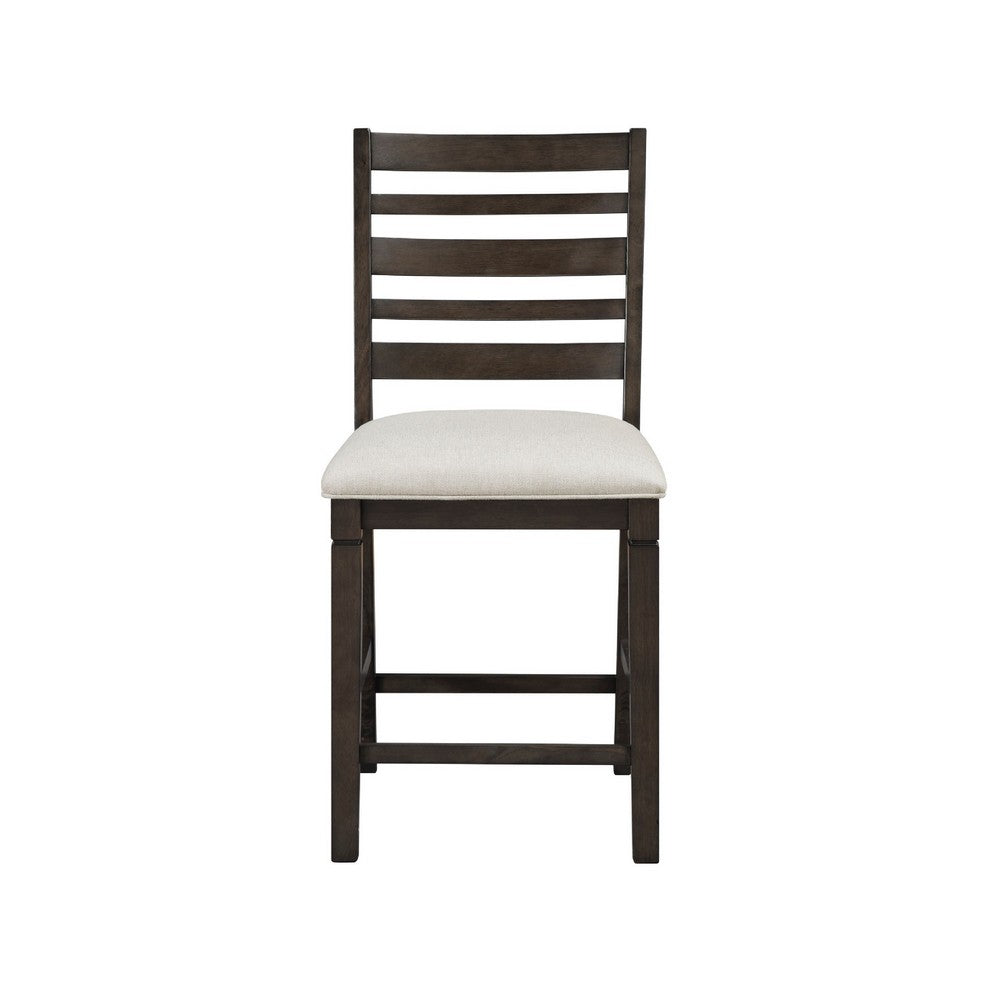 Vicy Counter Height Chair Set of 2 | Beige Fabric Seat | Espresso Brown