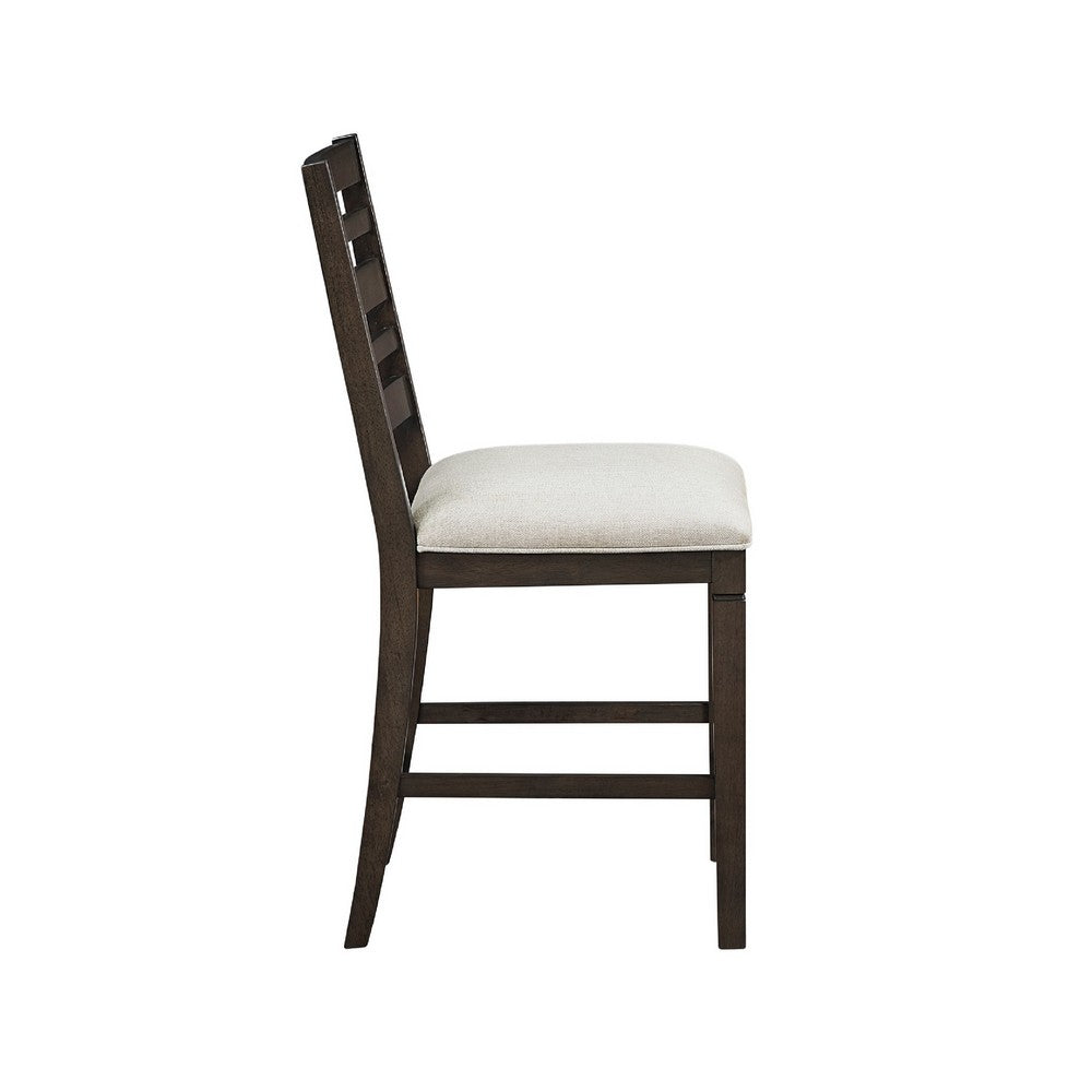 Vicy Counter Height Chair Set of 2 | Beige Fabric Seat | Espresso Brown