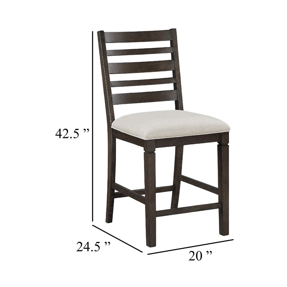 Vicy Counter Height Chair Set of 2 | Beige Fabric Seat | Espresso Brown