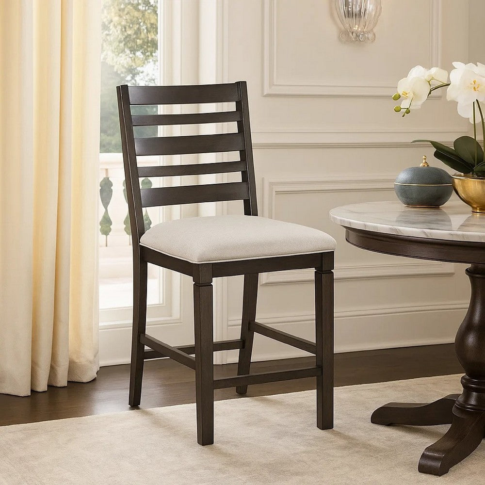 Vicy Counter Height Chair Set of 2 | Beige Fabric Seat | Espresso Brown