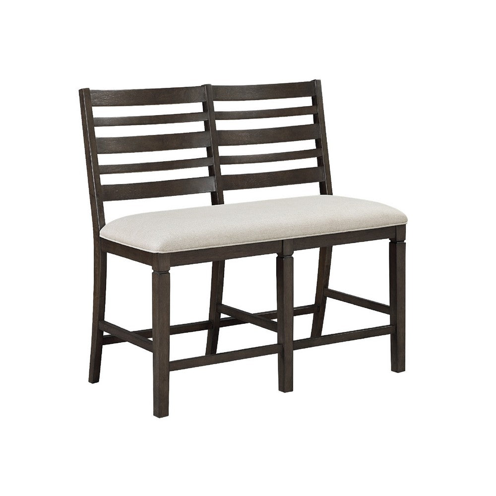 Vicy Counter Height Bench | Beige Fabric Seat | Espresso Brown Base