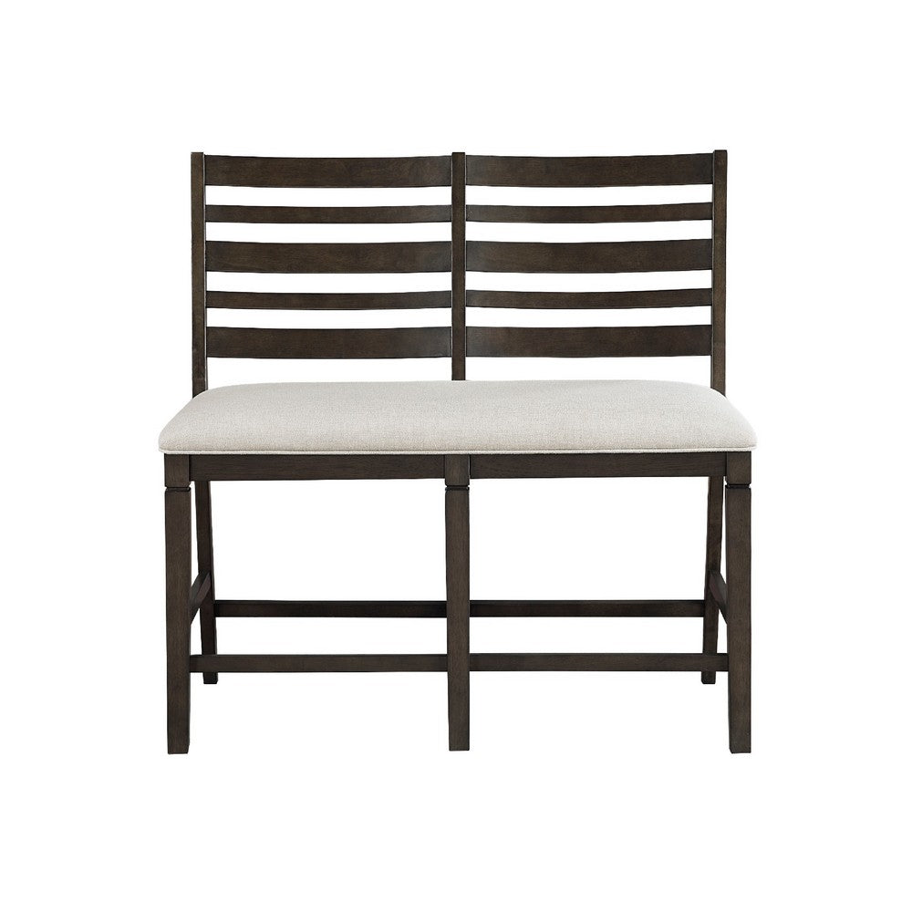 Vicy Counter Height Bench | Beige Fabric Seat | Espresso Brown Base