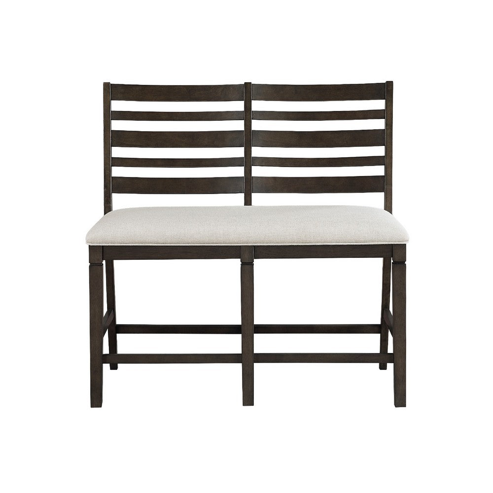 Vicy Counter Height Bench | Beige Fabric Seat | Espresso Brown Base